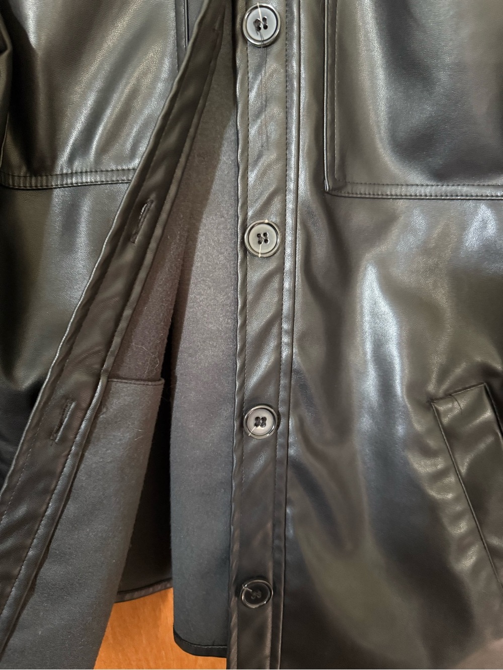 Stoosh Black Faux Leather Jacket with Button Closure